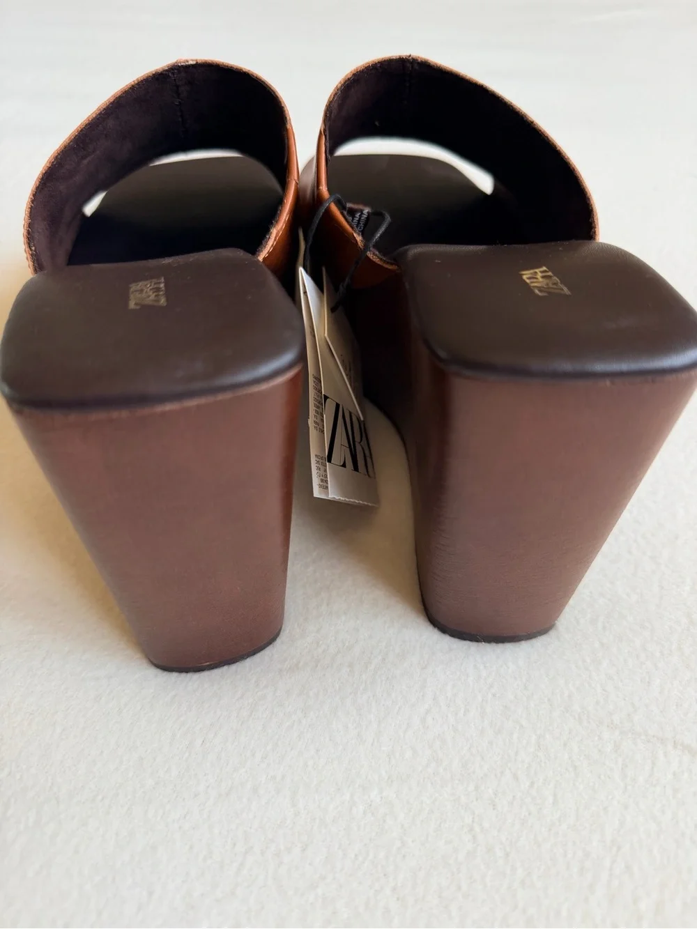 New ZARA Cognac Brown Leather Platform